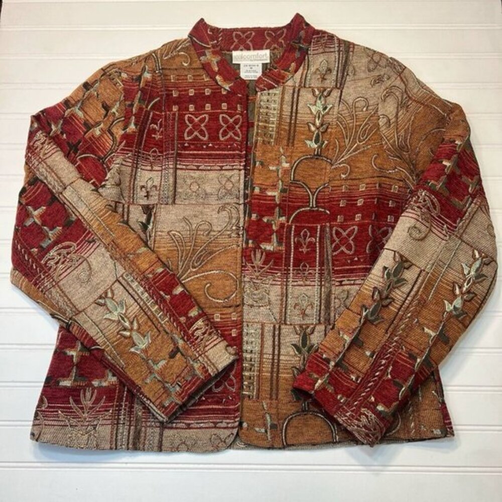 Dress Barn Blazer Womens 16 Paisley Textured Floral Lined Rust Tan Yellow